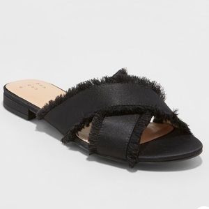 A new day satin frayed crossband slide sandals
